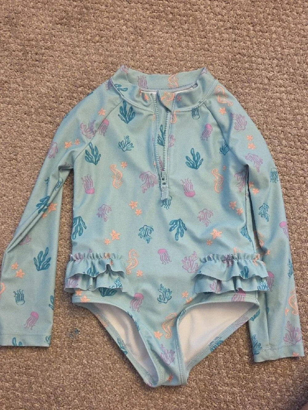 Carter's Sea Life Ruffle Long-Sleeve One-Piece Swimsuit - Light Blue